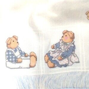 Teddy Baby Afghan Kit Counted Cross Stitch 29x45 Sealed Package Vtg